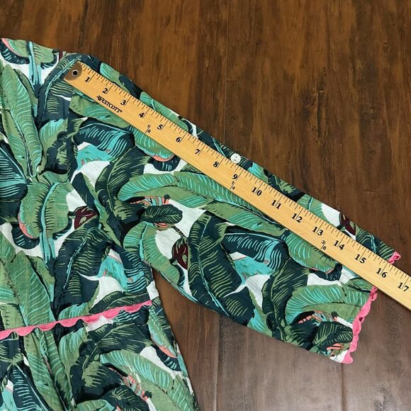 NWOT MARY MARSHMALLOW Tiered Mini Dress Henley in Green Palm Print - Picture 11 of 11